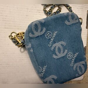 CHANEL Denim Mini Bag with Gold Chain-VIP Gift